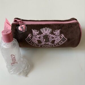 Juicy Couture Velour Travel Cosmetic Roll Bag with Toiletry Bottle Yellow/Pink